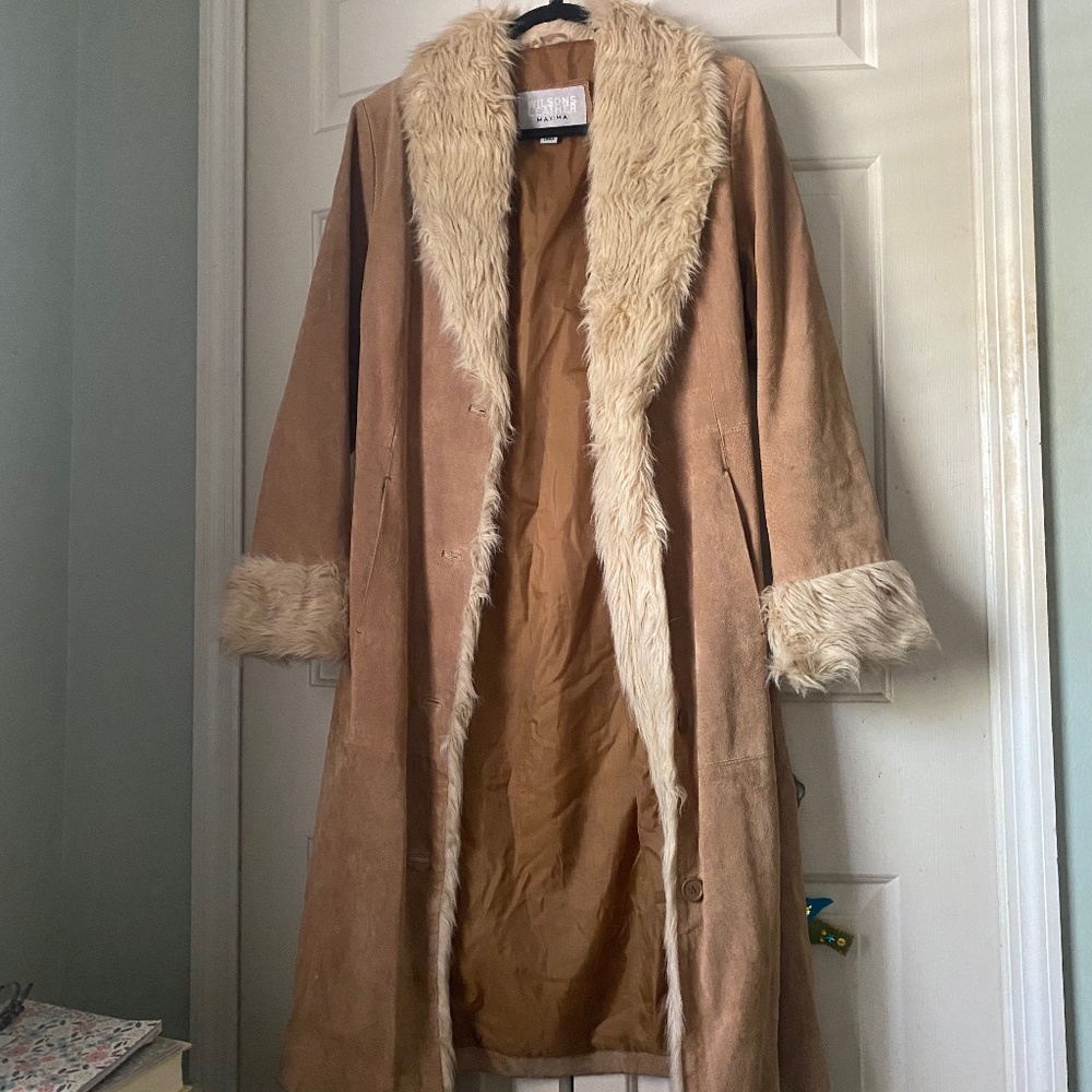 Genuine real leather suede penny lane coat